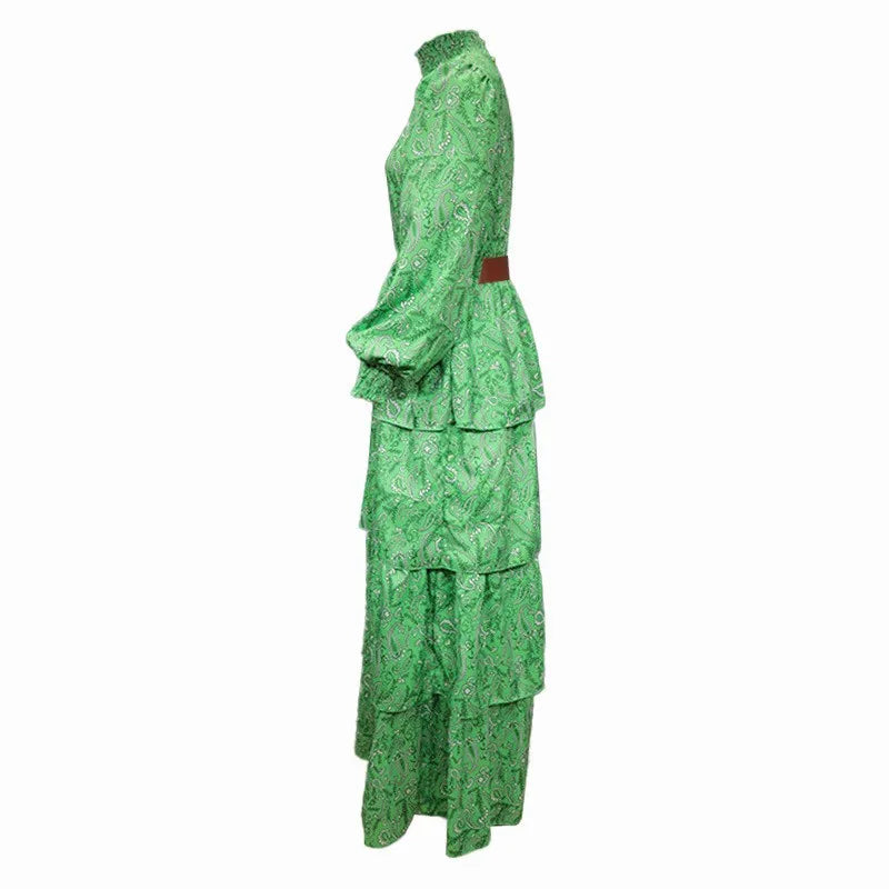 Women Elegant Long Lantern Sleeve Stand Collar Loose Maxi Dress Y2K INS Clothes Autumn Long Ruffle Bohemian Dress Women Elegant Long Lantern Sleeve Stand Collar Loose Maxi Dress Y2K INS Clothes Autumn Long Ruffle Bohemian Dress